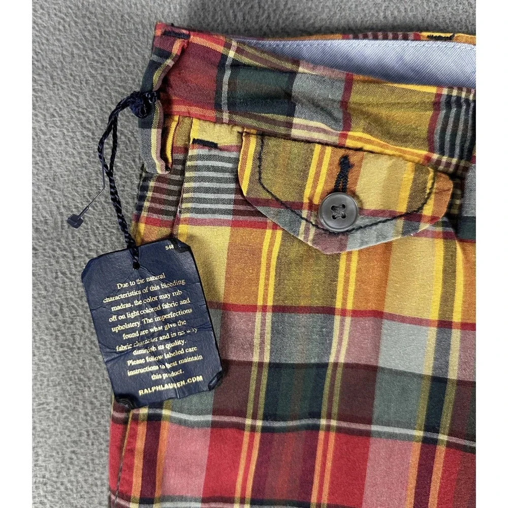 Polo Ralph Lauren Shorts Mens 34 Red Yellow Authentic Indian Madras Plaid NWOT